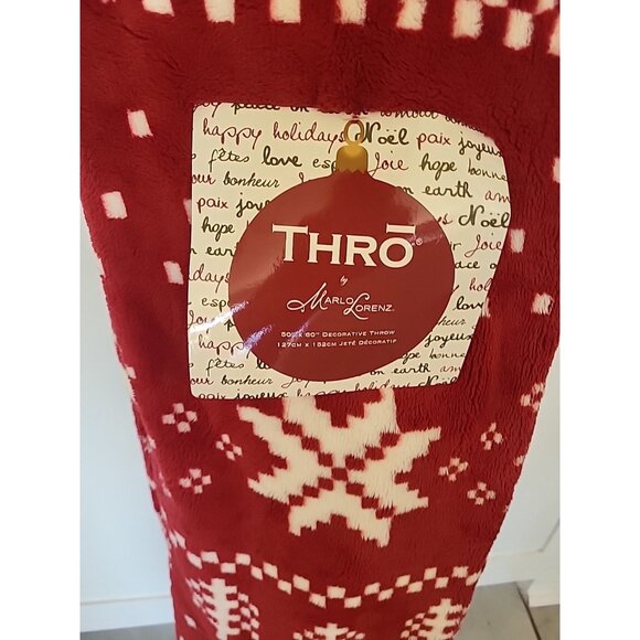 Thro Luxury Plush Fleece Throw Blanket Toss Red and White Christmas Pattern Deer - Picture 3 of 6